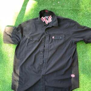 Vintage Split Skateboards Y2K Black Short Sleeve Button Up Work Shirt